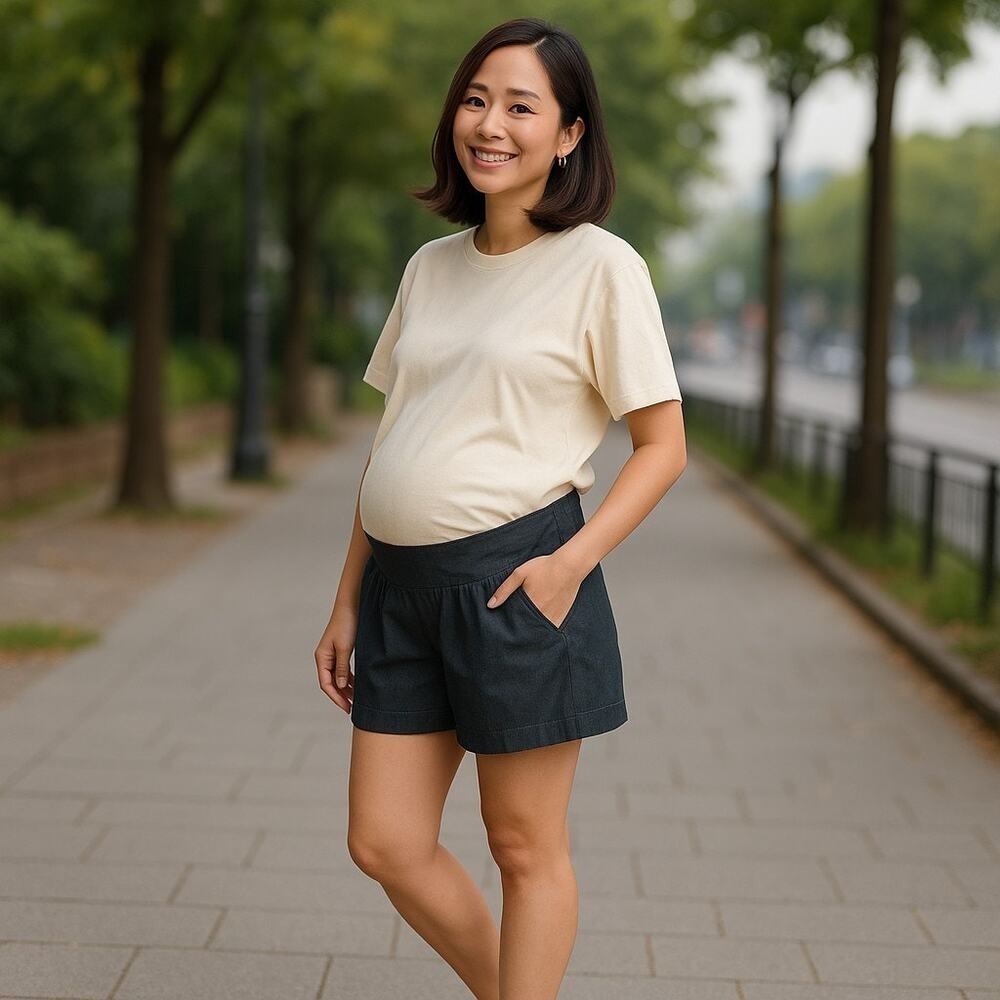 Liz Lange Maternity Womens Shorts Sz L Dark‎ Blue Chambray Soft Lightweight
